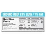 Ground beef nutritional label 93% Lean horizontal layout