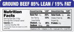 Nutritional Ground Beef 85/15 Label with blue header
