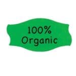 100% Organic Label Stickers on a green label with black print