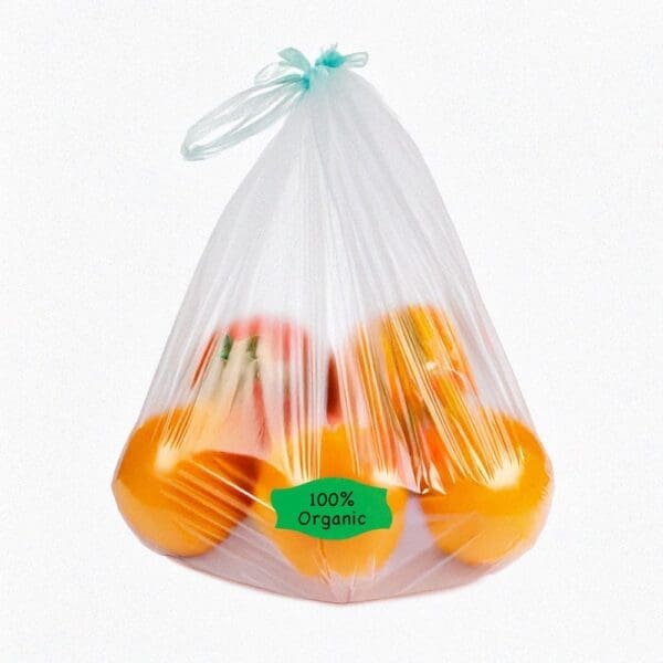 100% organic sticker on bag of oranges