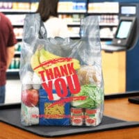 Thank you Bag with red text on Checkout counter