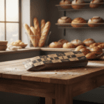 Garlic foil bread bag on bakery table