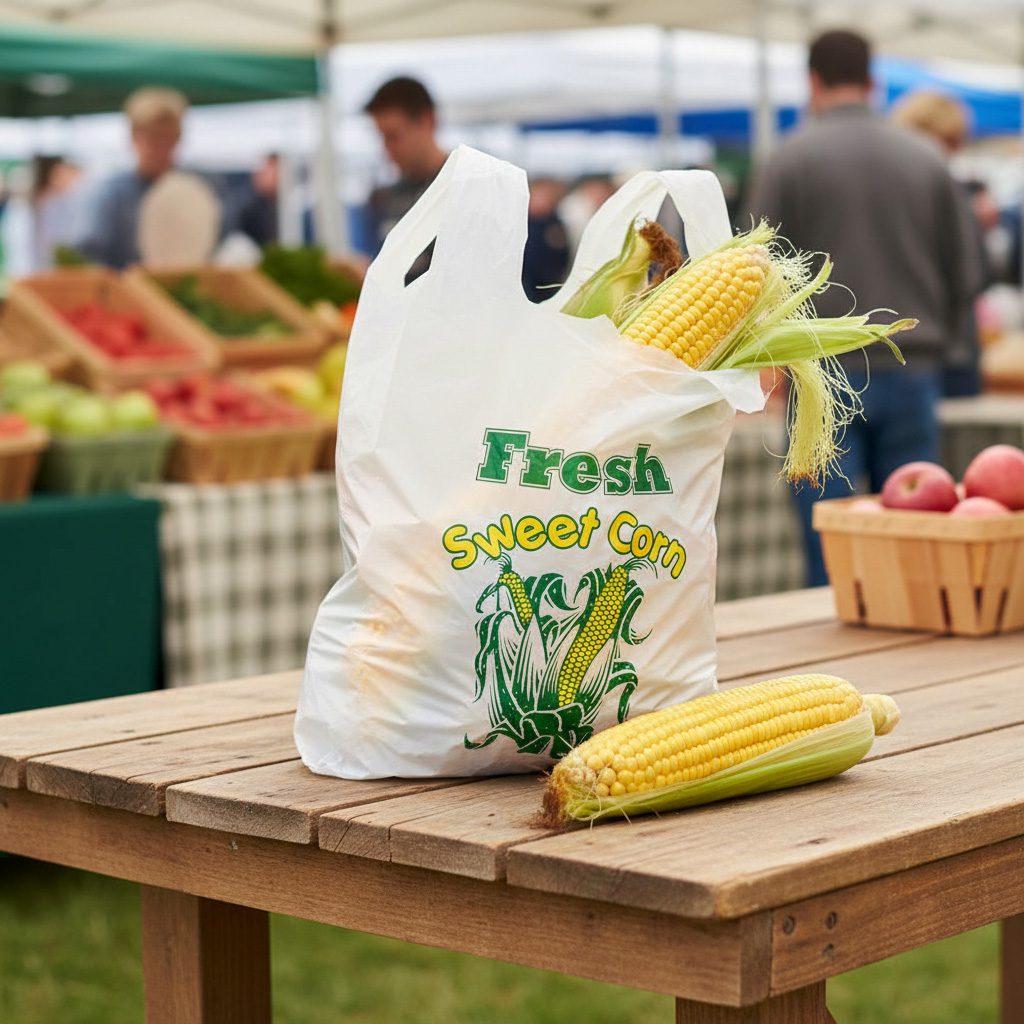 Sweet corn bag showing corn inside with the bag slightly turned