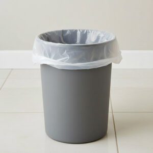 Clear 10-15 gallon high-density trash liners for office and restroom waste