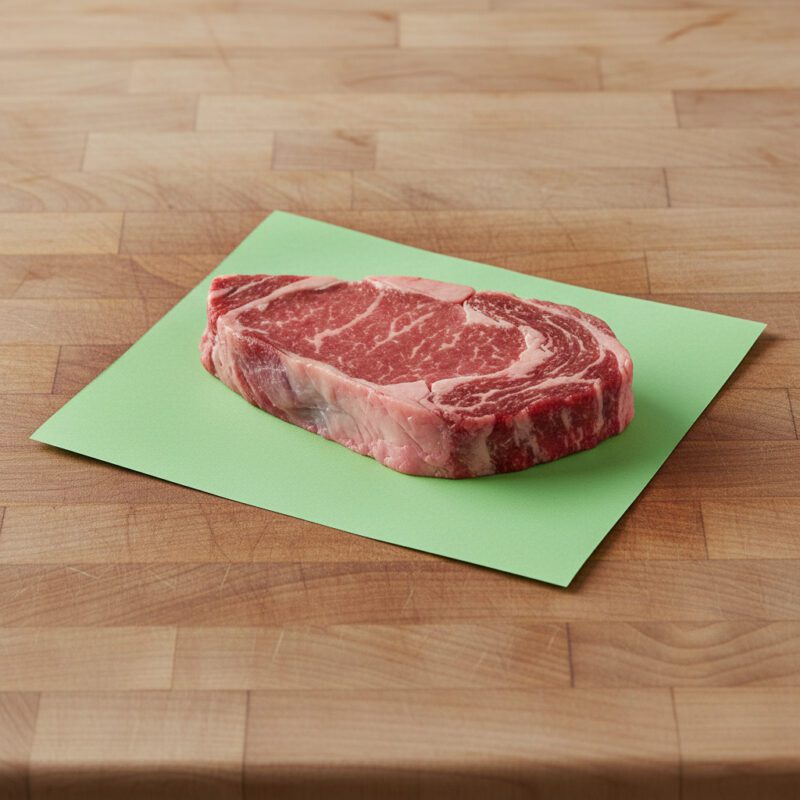 110108-Green-Steak-Paper-12x9 Green Steak Paper 12" x 9" shown with steak on sheet
