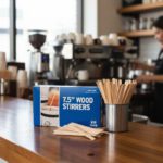 Wood Stirrers Coffee stirrers shown with box and stirrers