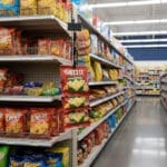 Black Strip Merchandisers with 6 clips hanging up in a supermarket shelf