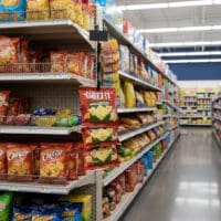 Black Strip Merchandisers with 6 clips hanging up in a supermarket shelf