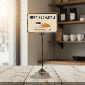 Store Sign Frame with Metal Stand Adjustable - Chrome 5.5" x 7"