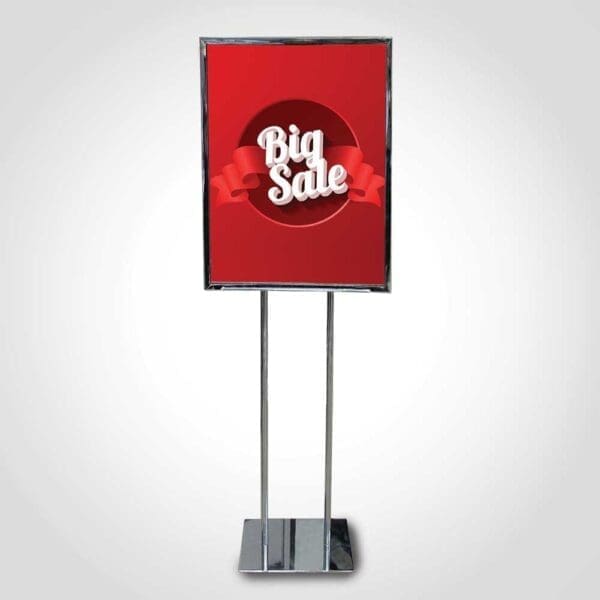 Sign Holder Floor Stand - Chrome 22" x 28" - 62” tall