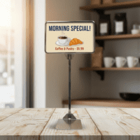 Store Sign Frame with Metal Stand – Chrome 5.5″ x 7″