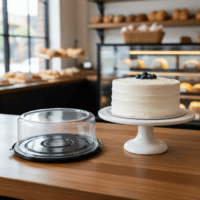 8 inch Cake Container 1-2 Layer Black Base with Clear Lid - 100/case