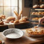 9 inch Medium Depth Foil Pie Pan in a bakery next to a pie