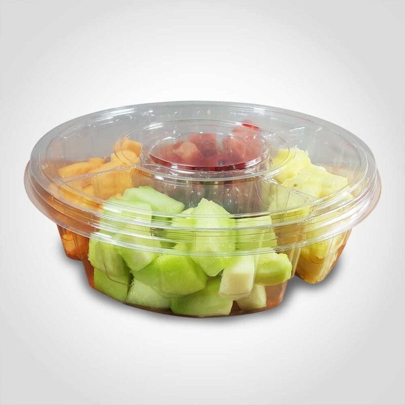 260401 13 inch 4 Compartment Fruit or Deli Tray with Lid and Dip Cup