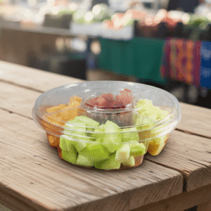 13 inch 4 Compartment Fruit or Deli Tray with Lid and Dip Cup - 50/case