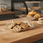 Hinged Take Out Cookie Container with cookie inside it