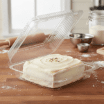 Large Hinged Square Cake Container 8.5 x 9 x 3 with cake inside