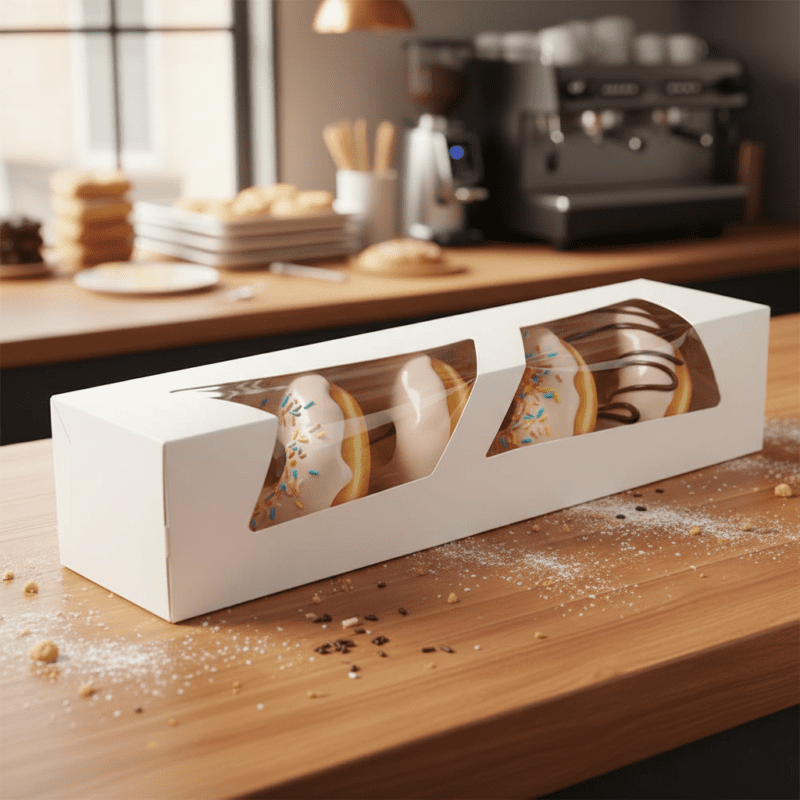 Long Donut Box with Window 18 x 4 x 3.5 inches white