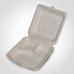 9 inch 3-Section Molded Clamshell Champware Made from Sugar Cane Pulp Fiber