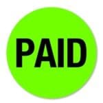 Paid Label on Round Sticker with Black Print and Bright Green Background