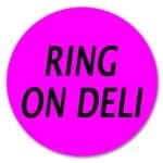 Ring on Deli label on a round pink sticker