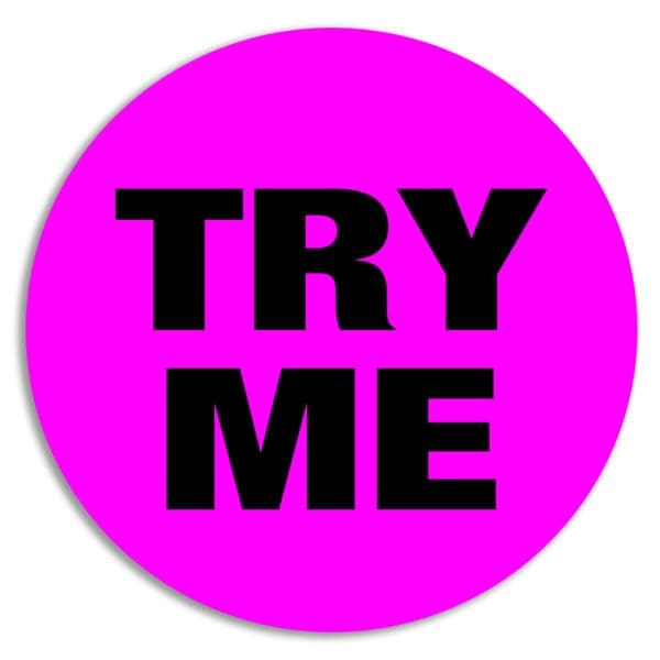 Try Me Labels on Round Pink Sticker (500 Pack)