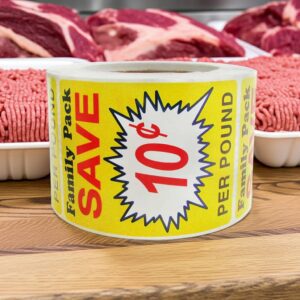 Family Pack Save 10 cents per pound discount butcher sticker