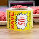 Family Pack Save 50 cents per pound discount butcher sticker