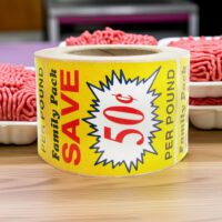 Family Pack Save 50 cents per pound discount butcher sticker