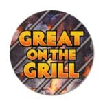 Great On The Grill Labels - Round Sticker with Image of a Grill and Text - 500 Pack