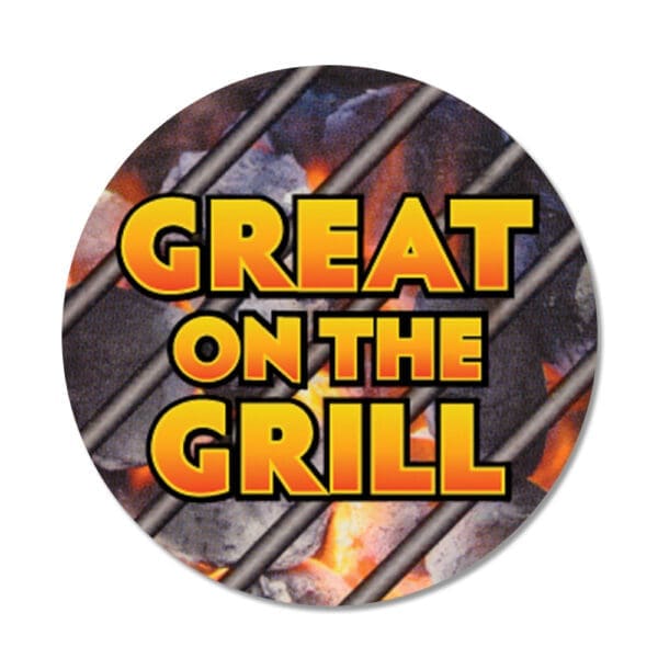 Great On The Grill Labels - Round Sticker with Image of a Grill and Text - 500 Pack