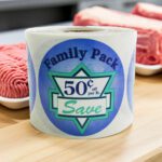 Family Pack save 50 cents per pound discount butcher sticker purple