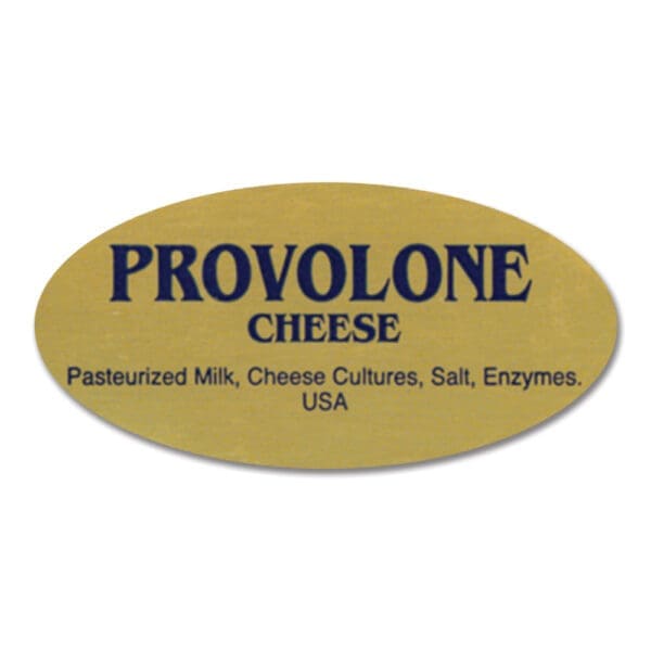 Provolone Cheese Label Gold Foil Stick with ingredients