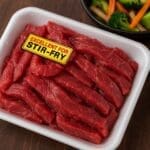 excellent for stir fry bright yellow label in use on stir fry meat