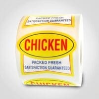 Chicken Label, Reads Packed Fresh Ribbon Sticker