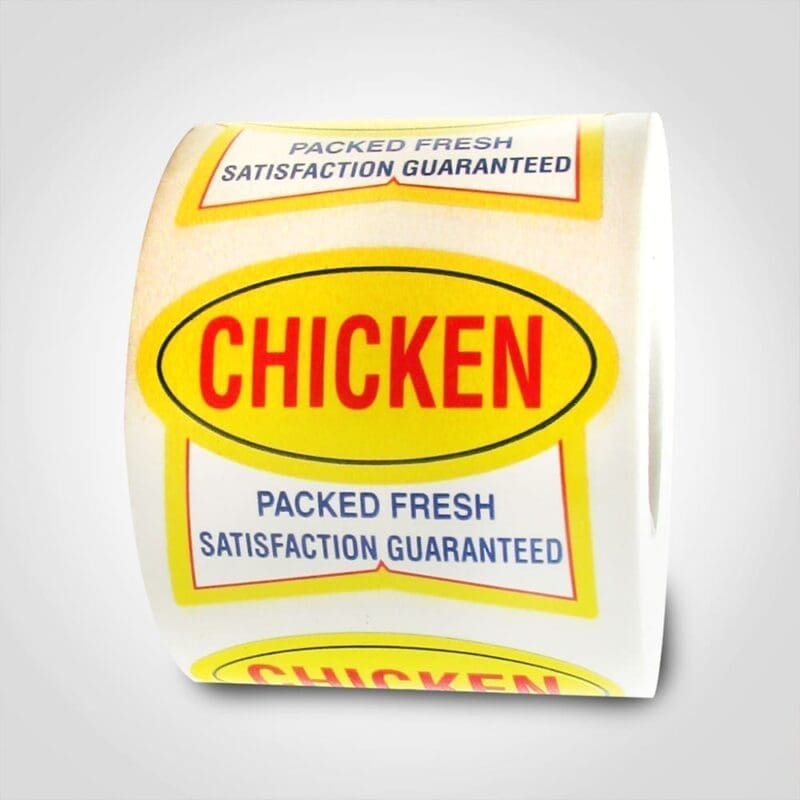 Chicken Label, Reads Packed Fresh Ribbon Sticker