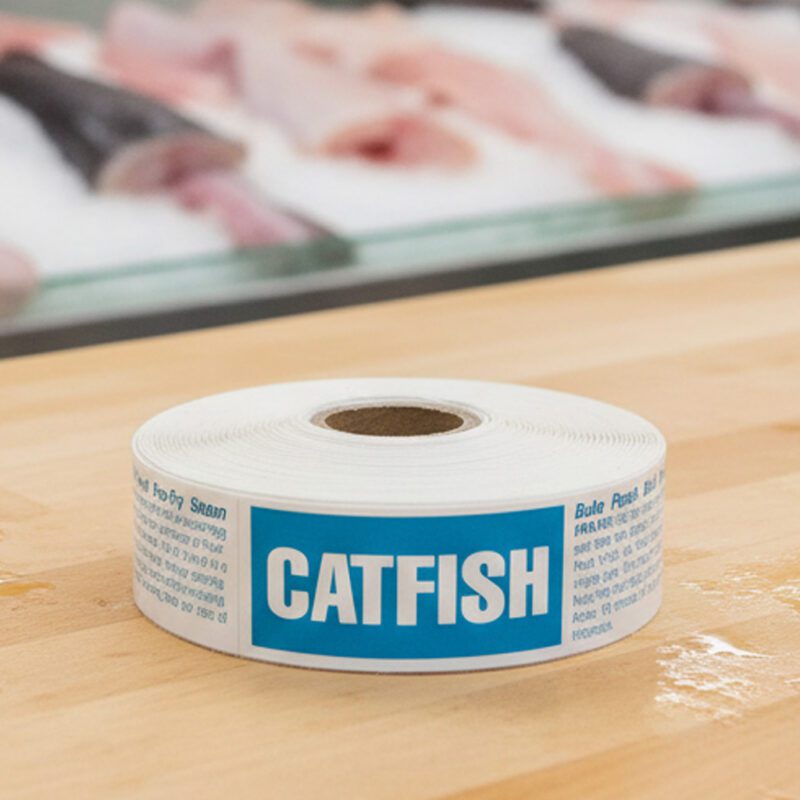 500499-Catfish-Label-Stickers catfish label on a rectangle label with the text Catfish on the label