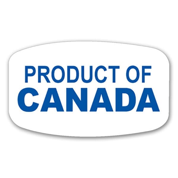 Product of Canada Label white sticker with blue print
