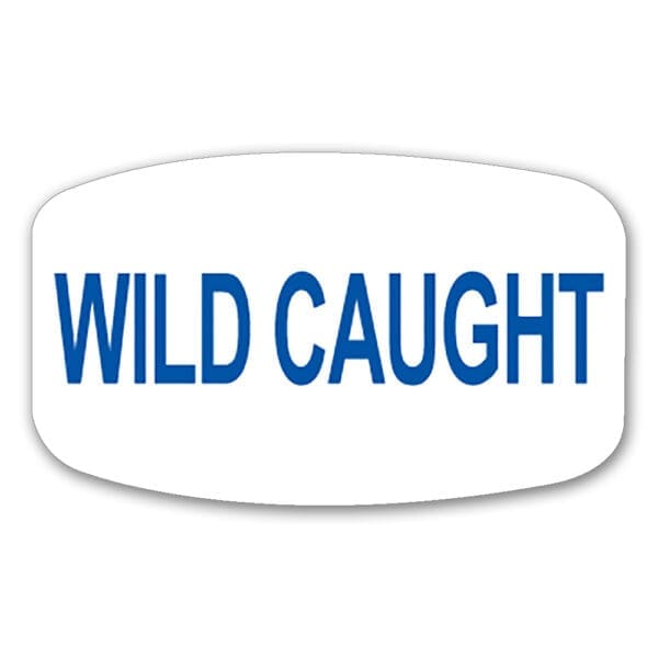 Wild Caught Label white sticker with blue print