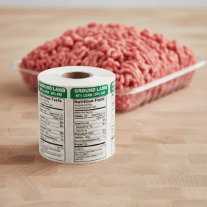 Nutritional Ground lamb Sticker on an upright label