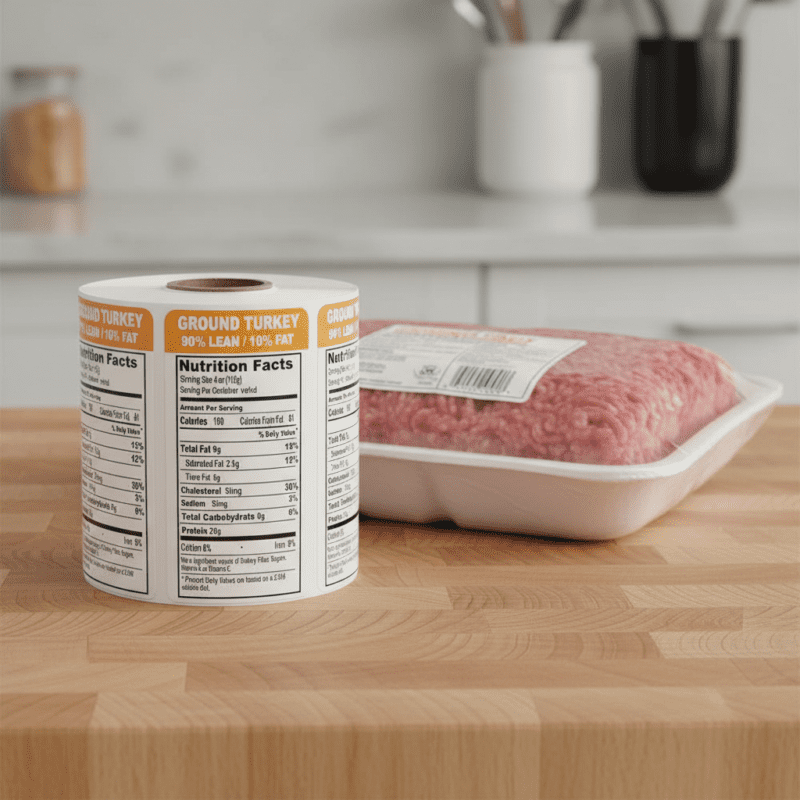 500717-Ground-Turkey-90%-Lean-Nutritional-Label Nutritional Ground Turkey Sticker 90 percent lean upright label