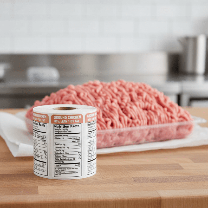 500744-Ground-Chicken-80%-Nutritional-Lean-Label Nutritional Ground Chicken Sticker 80 percent lean upright label