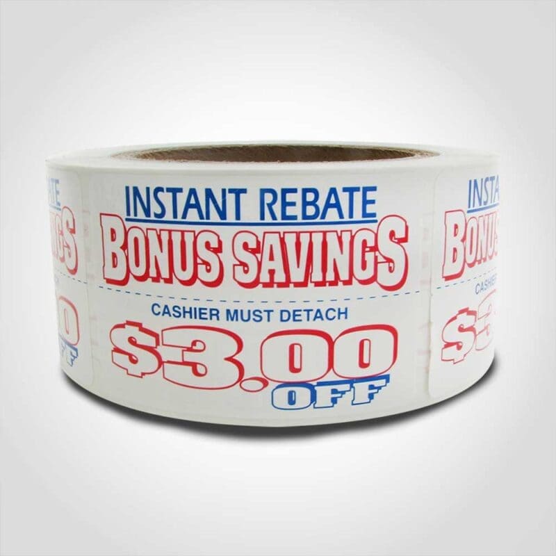 500807-1 Red, White and Blue $3.00 Off Label 1 roll of 500 stickers