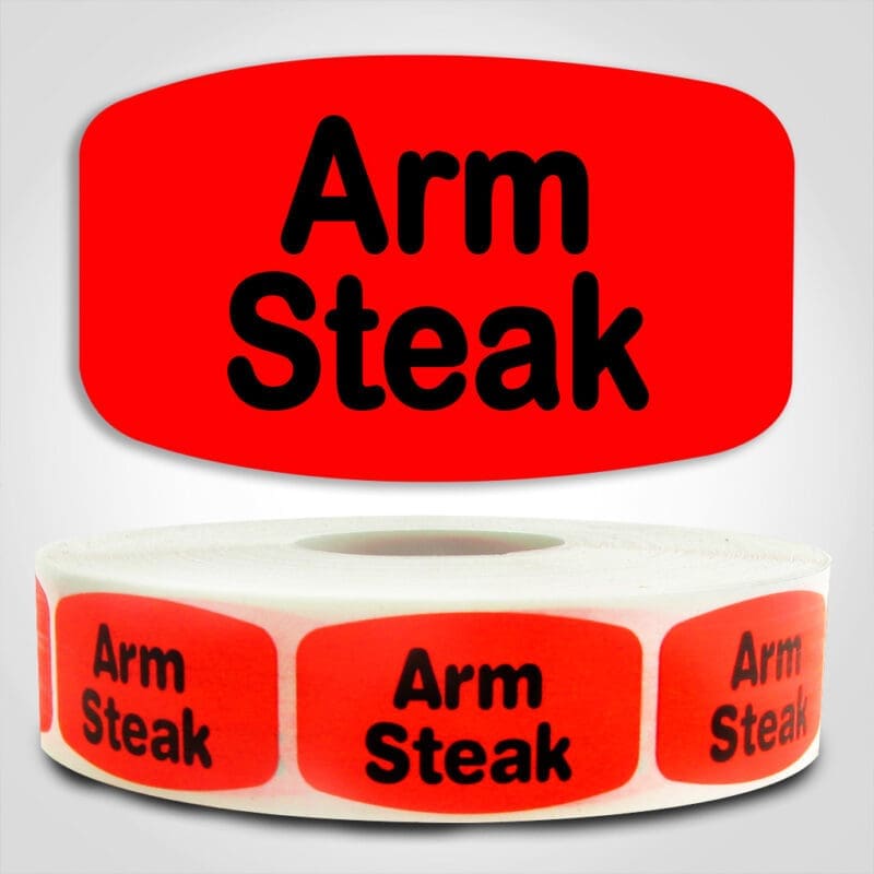 arm steak Label Red Dayglo Sticker