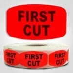 First Cut Butcher Label on Dayglo Sticker 1000 per roll