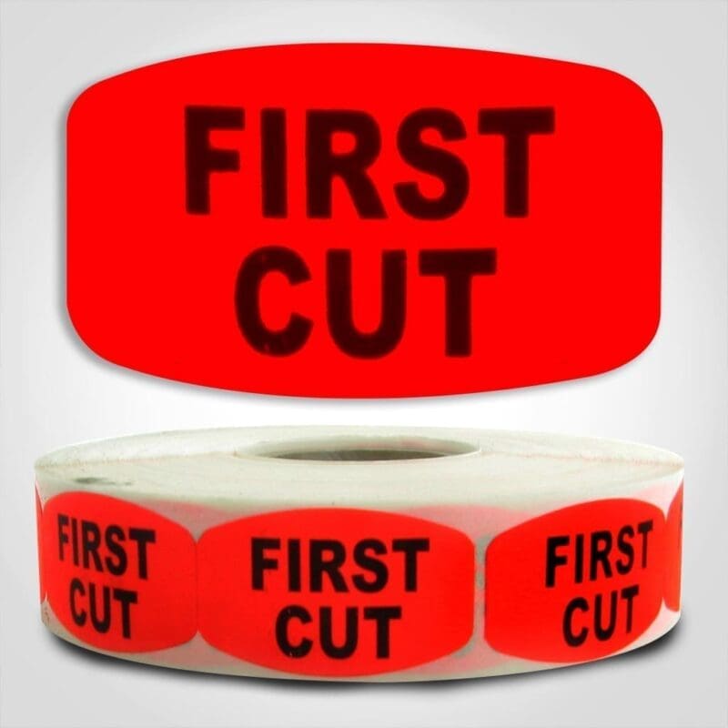 First Cut Butcher Label on Dayglo Sticker 1000 per roll