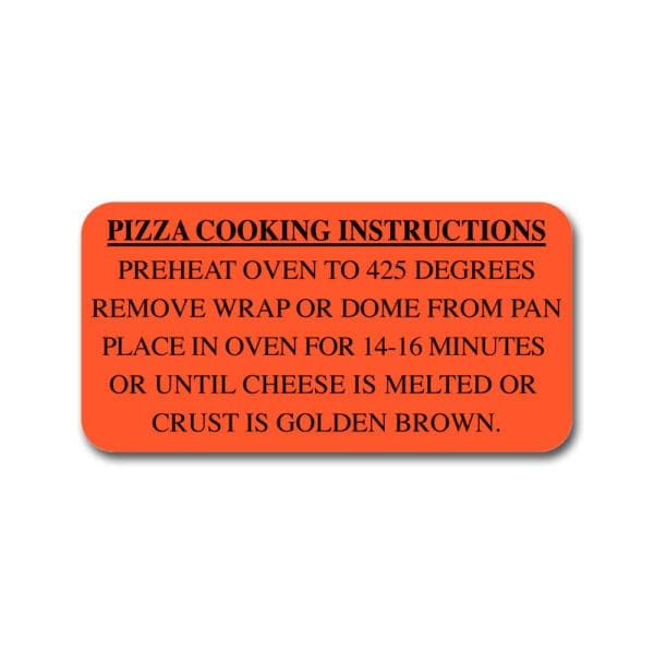 Pizza Cooking Instructions Label 425 degrees for 14 to 16 minutes