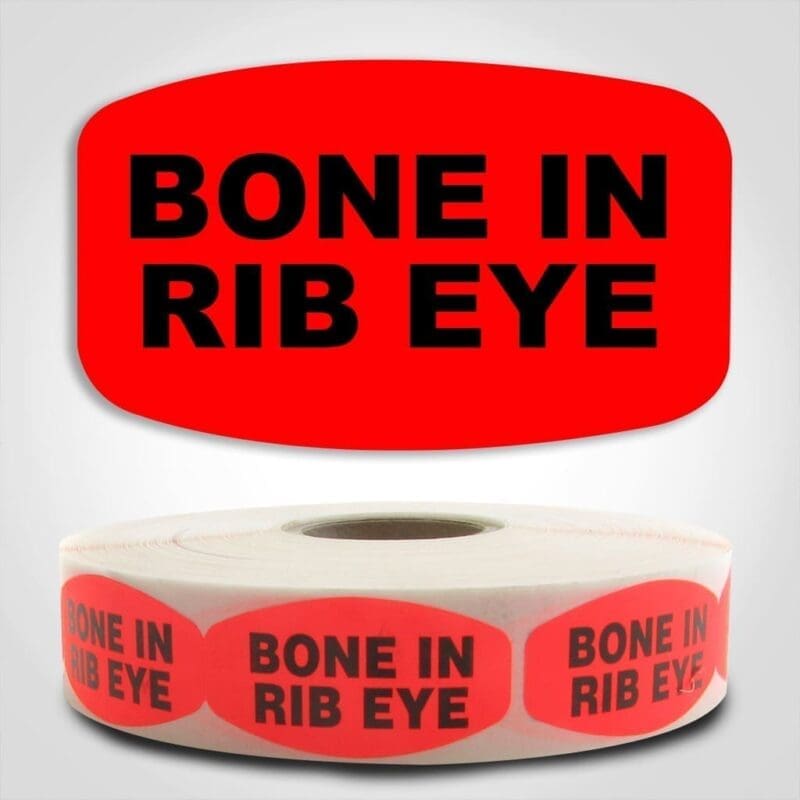 Bone in Rib Eye Label Red Dayglo Sticker