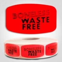 boneless waste free Label Red Dayglo Sticker