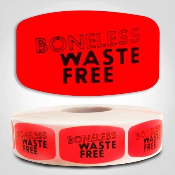 boneless waste free Label Red Dayglo Sticker